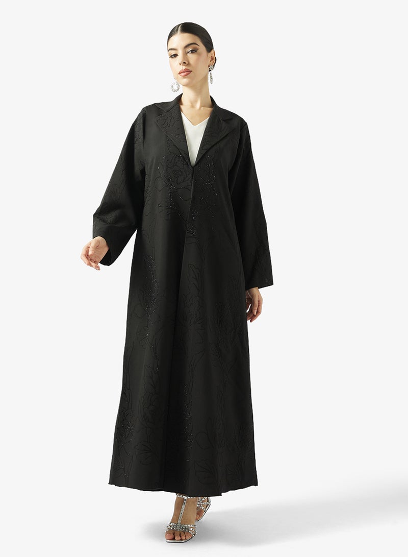 هيا كلوزيت عباية سوداء مطرزة مع شيلة - Image 5